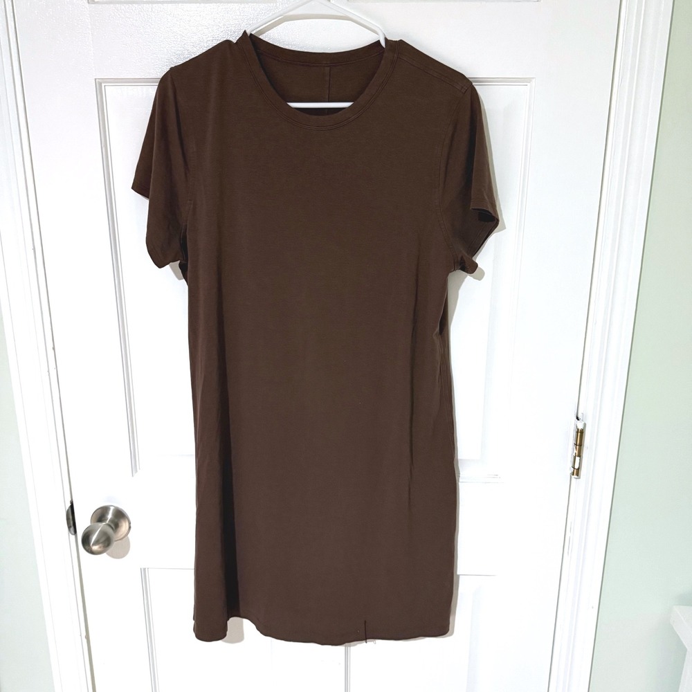 Lululemon Brown Short Sleeve T-Shirt Mini Dress Relaxed Fit Crew Neck